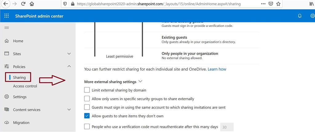 Guest access to a site or OneDrive will expire automatically after this many days